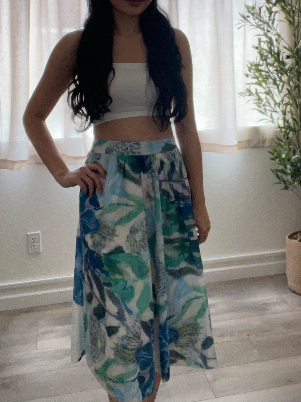 Blue & Green Printed Midi Skirt